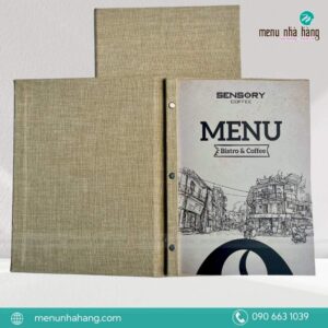 Bìa menu vải logo thêu