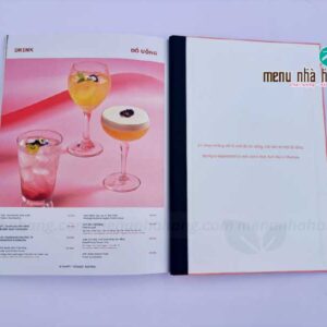 Menu bìa cứng gáy nối da