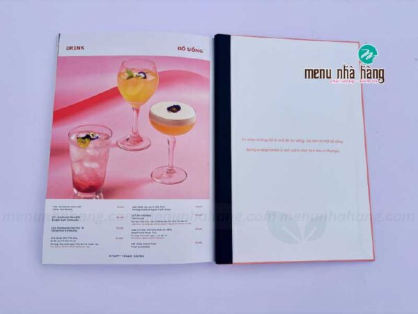 Menu bìa cứng gáy nối da