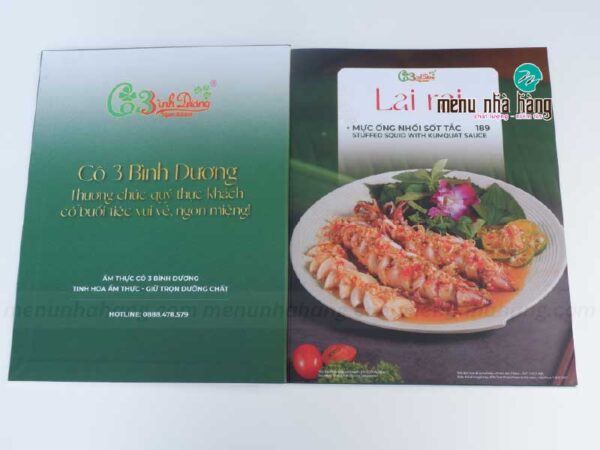 Menu nhà hàng Cô Ba Bình Dương