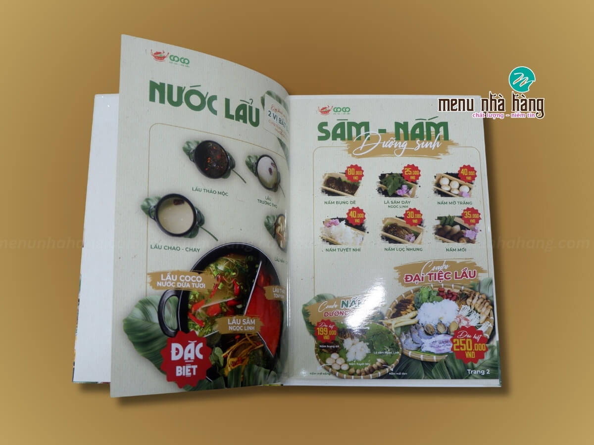 thiết kế menu dạng bìa cứng