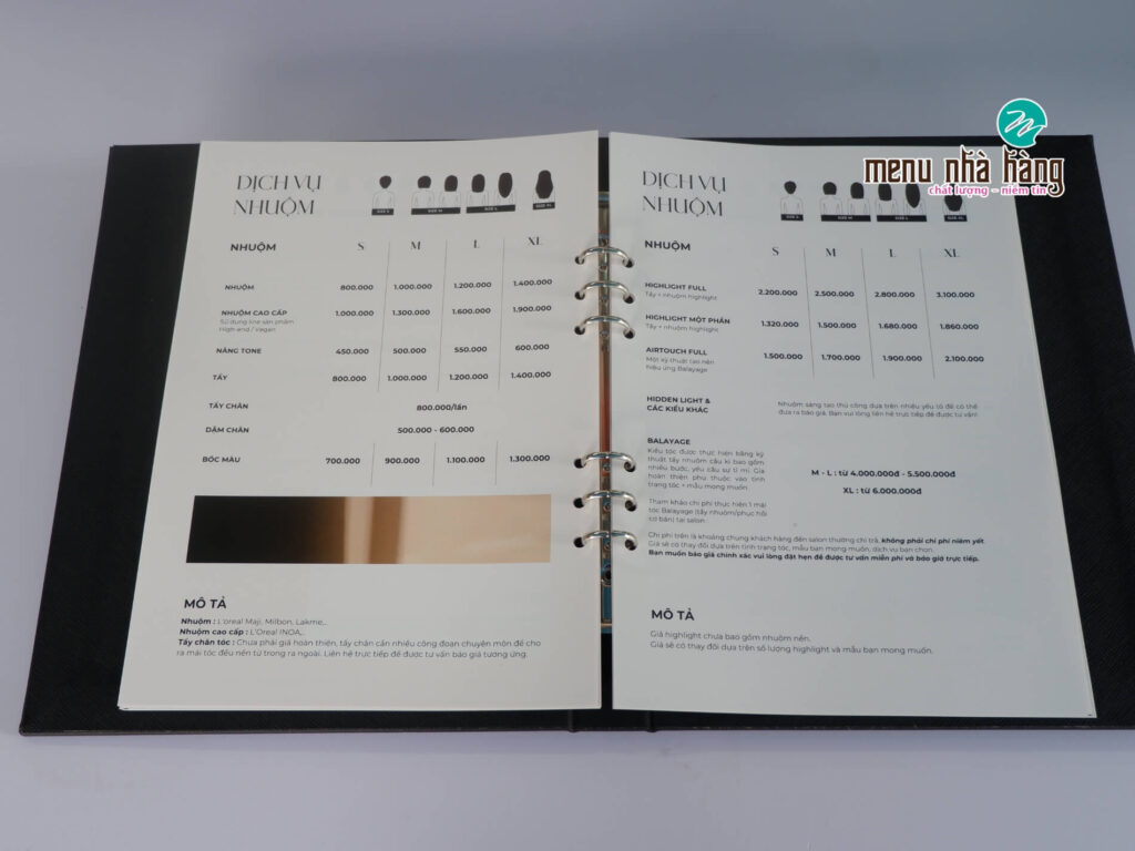 Thiết kế menu cho salon tóc