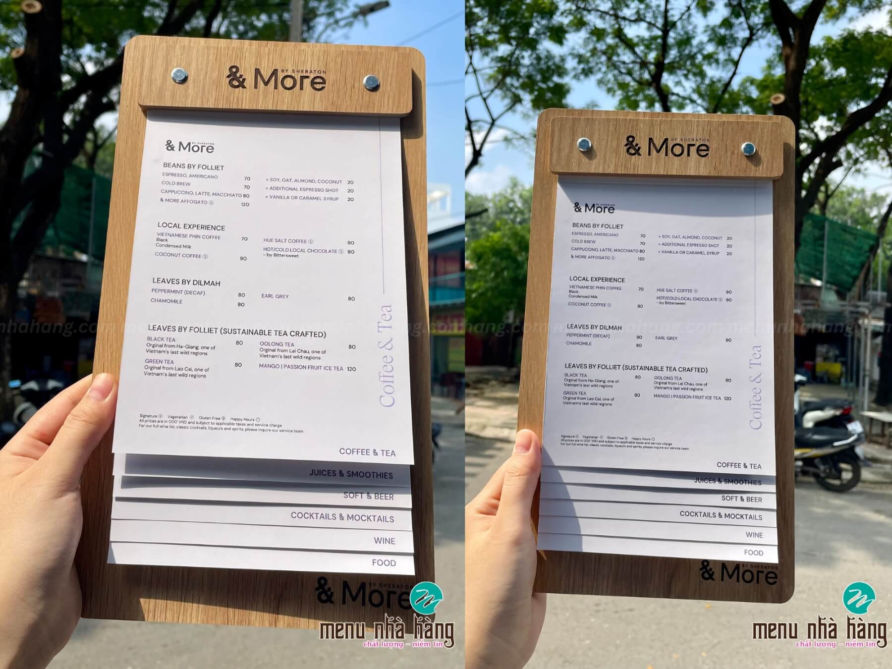 Menu bìa gỗ cầm tay gọn nhẹ