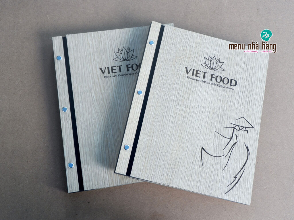 menu bìa gỗ logo khắc laser