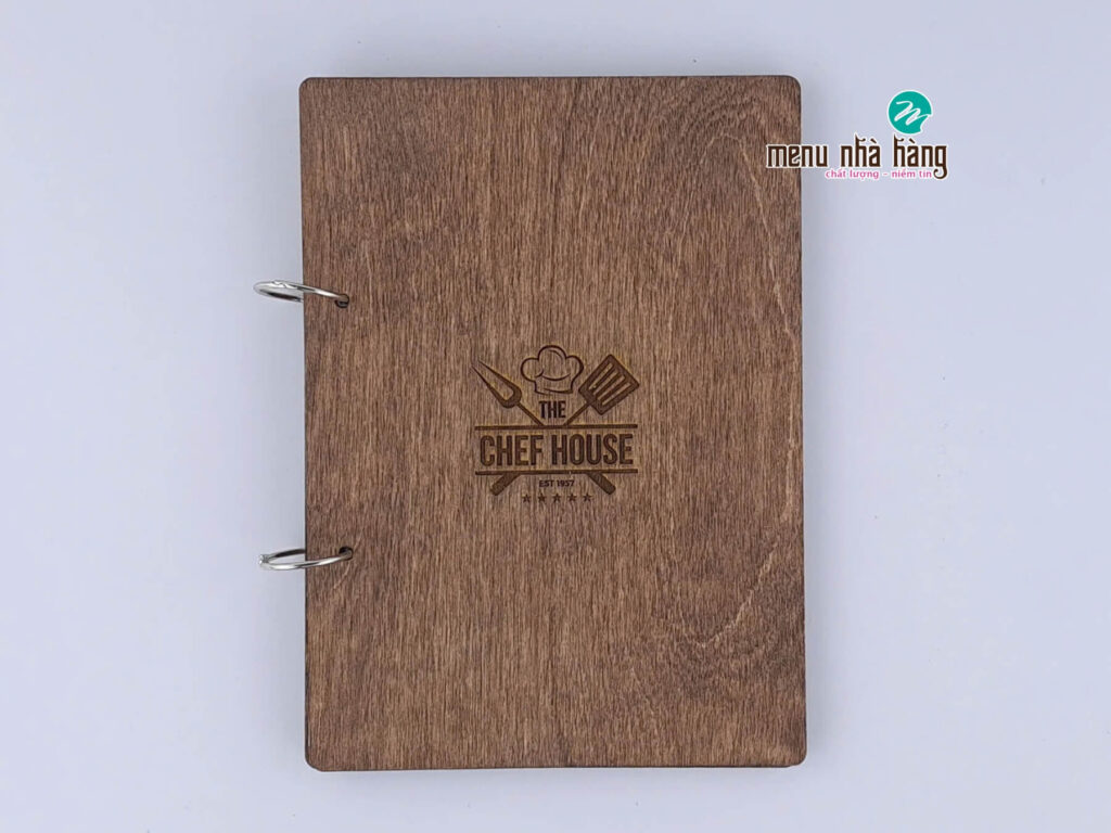 Menu bìa gỗ gáy khoen tròn