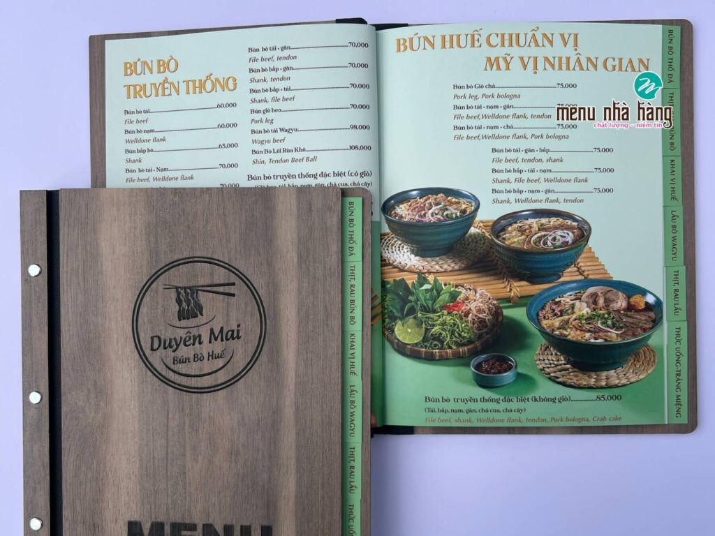 Menu cho nhà hàng phở