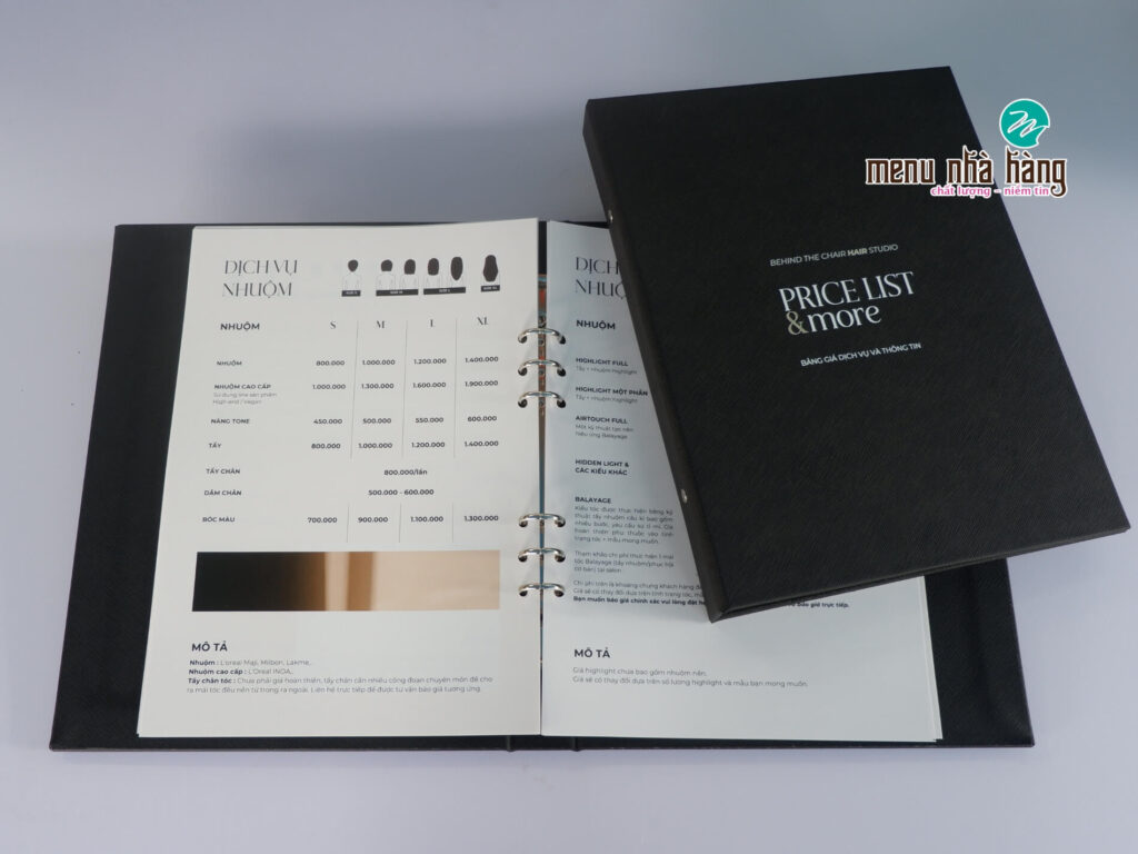 Bìa menu da gáy còng nổi bật