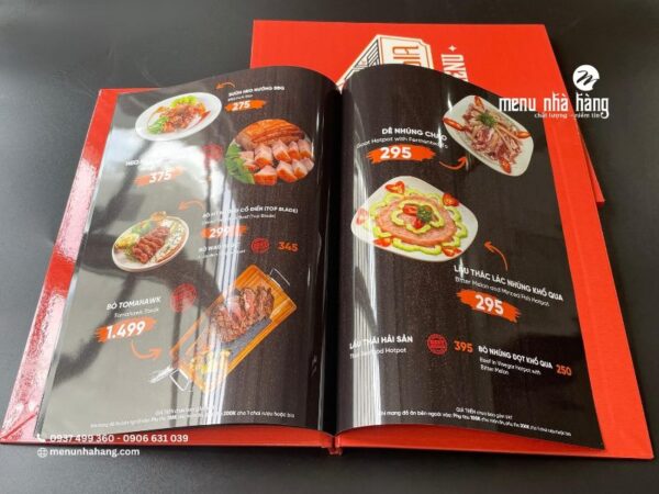 Menu bìa cứng ruột giấy C300 cán bóng