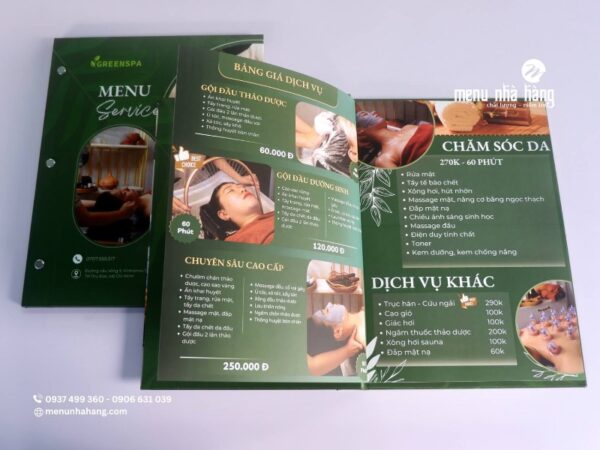 Mẫu menu bìa cứng cho spa làm đẹp