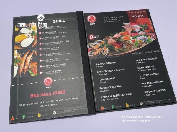 In ấn menu bìa cứng cho nhà hàng Sushi