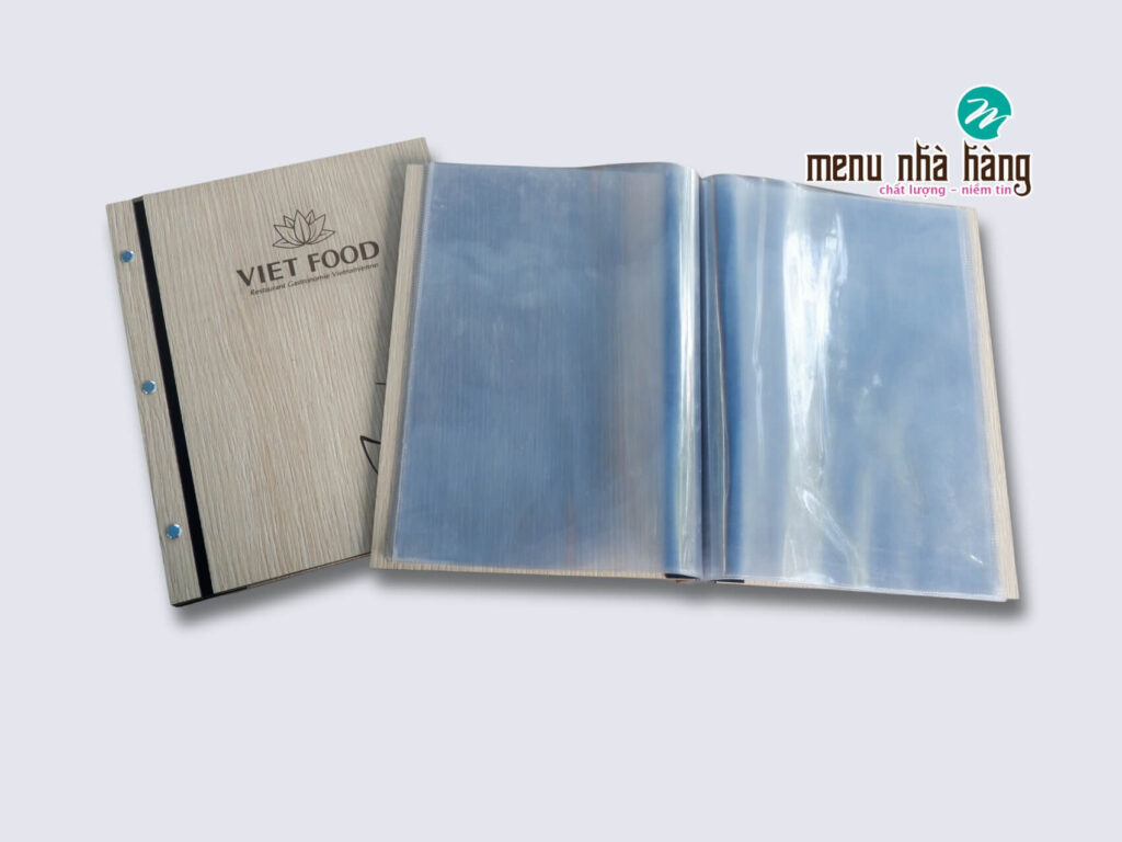 Menu bìa gỗ tép nhựa