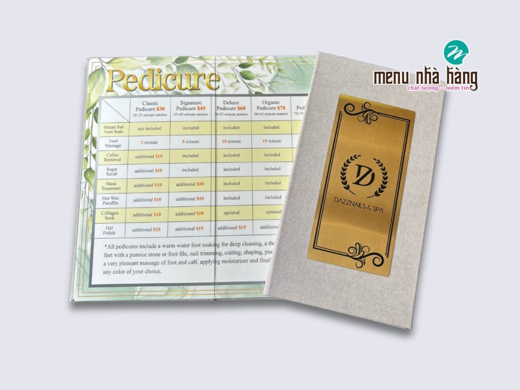 Menu bìa vải logo inox