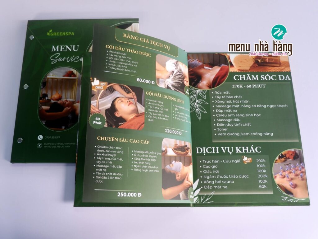 Mẫu menu đẹp cho spa làm đẹp
