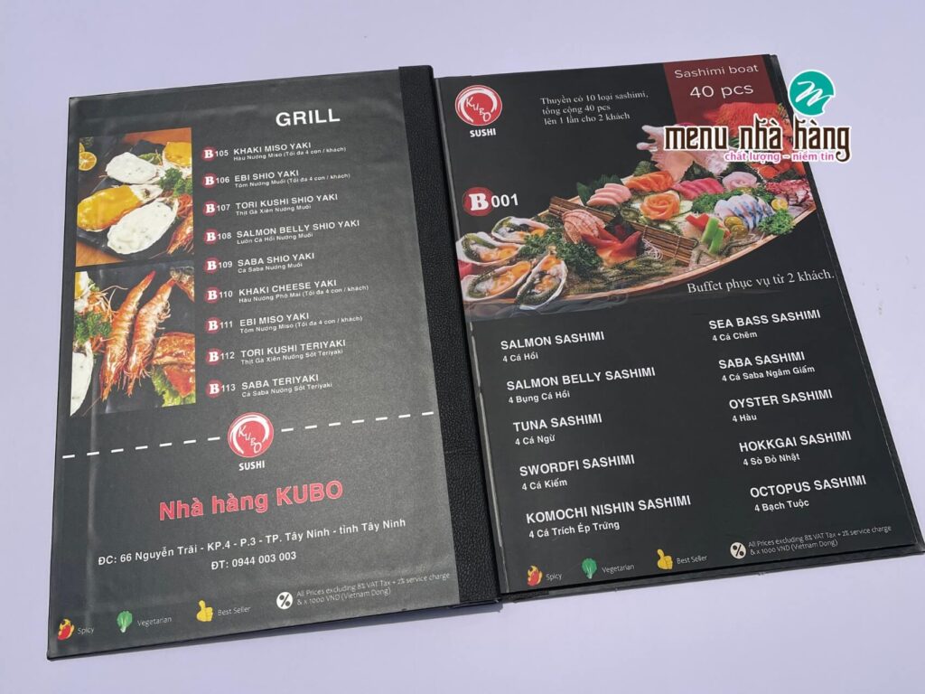 Mẫu menu cho nhà hàng Sushi