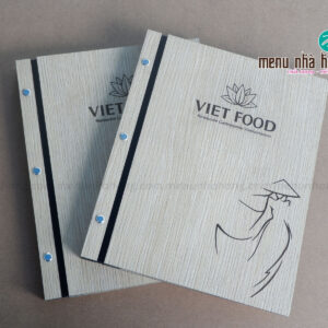 Mẫu menu bìa gỗ gáy nối da ốc vít