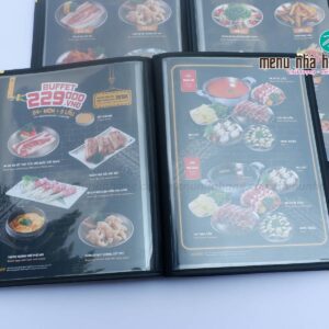 Mẫu menu bìa nhựa kiếng gáy da