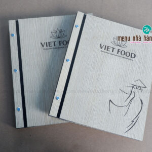 Menu gỗ gáy nối da logo khắc laser
