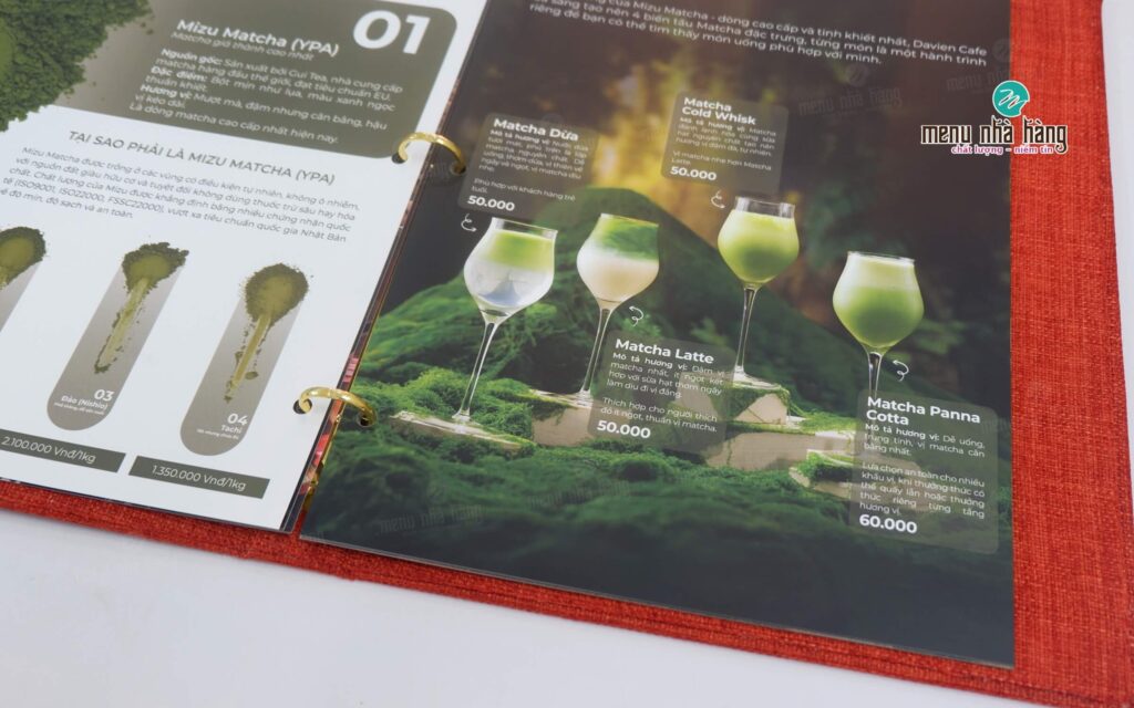 Mẫu thiết kế bên trong cuốn menu Davien