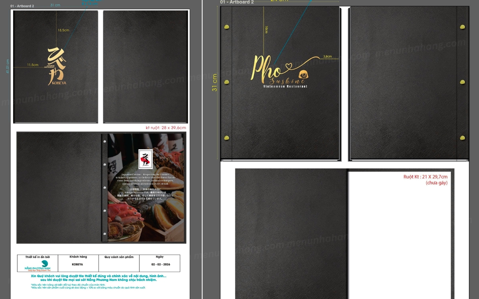 Kích thước in menu nhà hàng