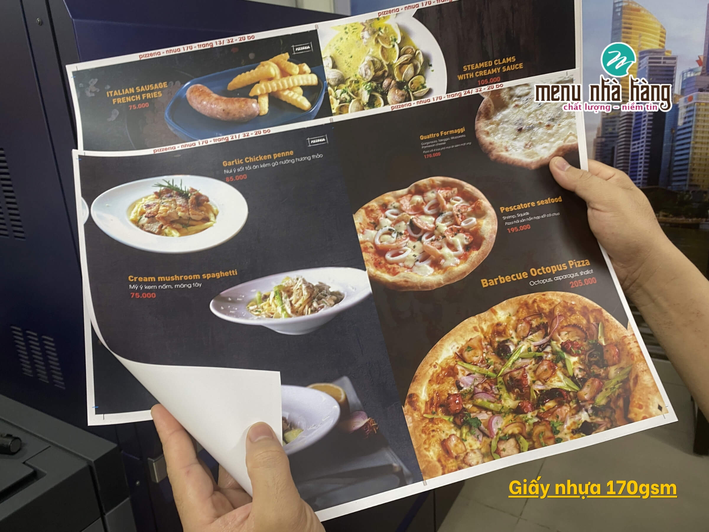 Menu giấy nhựa chống nước, chống thấm định lượng 170gsm