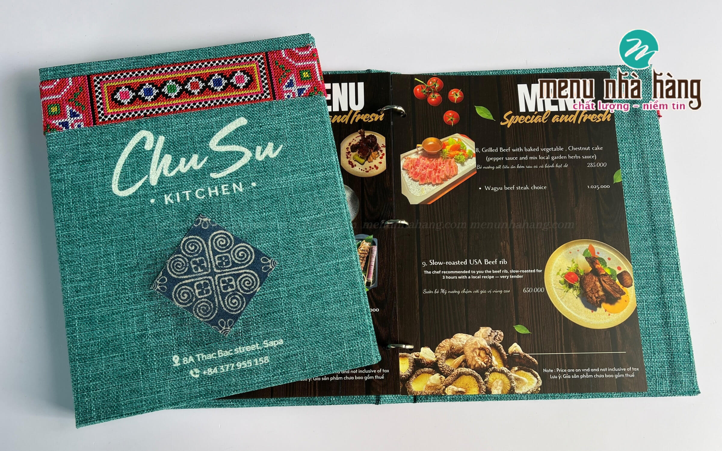 In menu bằng bìa vải đẹp