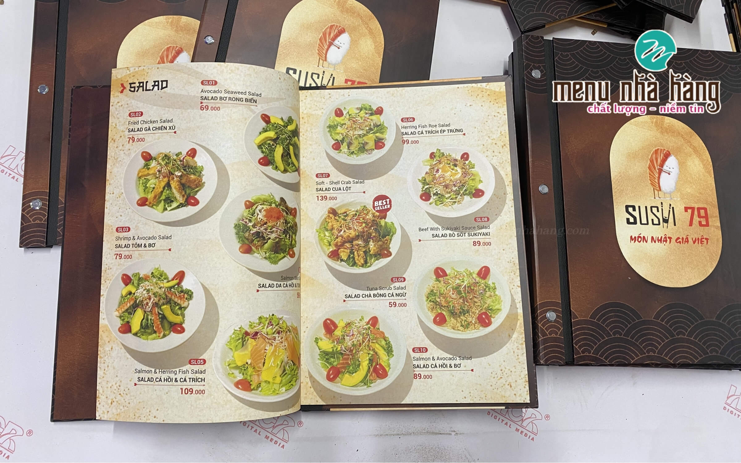 Mẫu menu nhà hàng bằng bìa cứng giấy bột đá chống nước