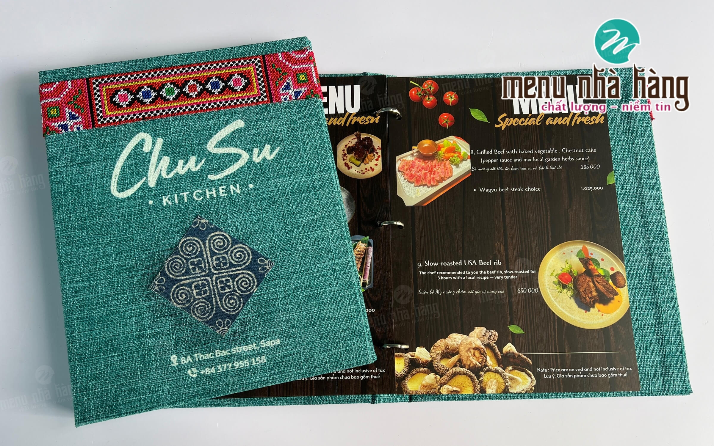Menu bìa vải thiết kế độc lạ, đẹp