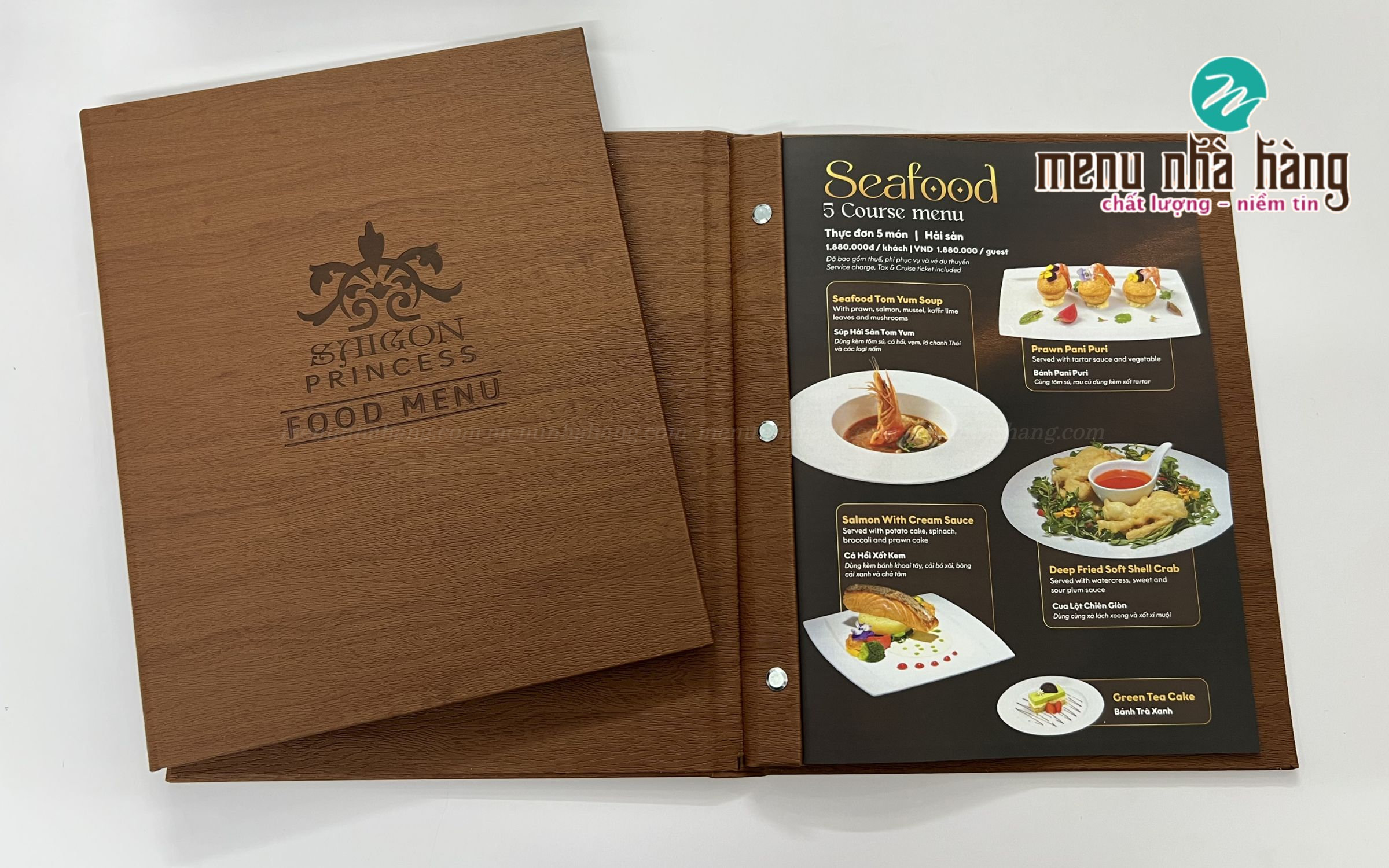 Mẫu in menu bìa da dập chìm