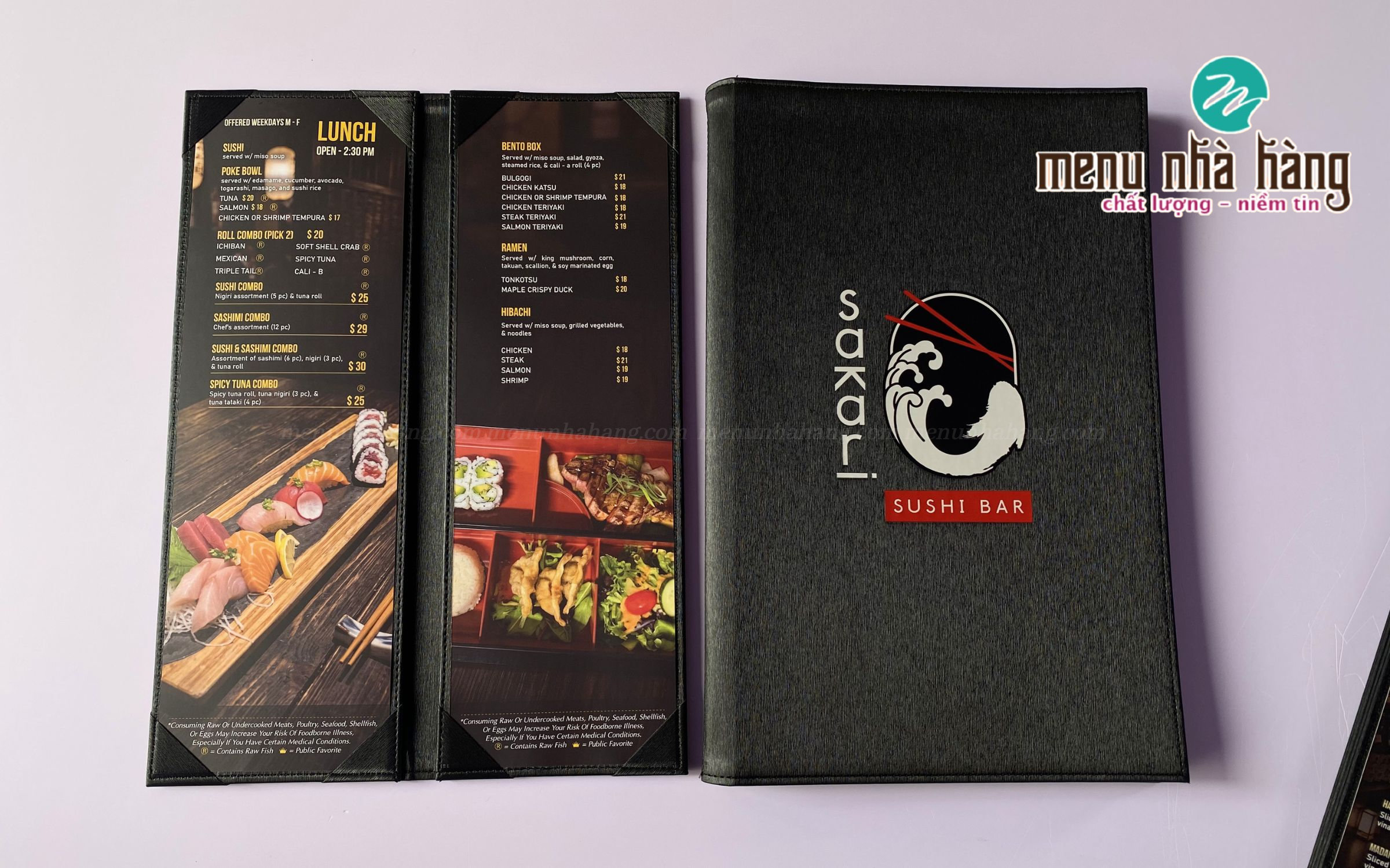 Menu nhà hàng bằng bìa da sang trọng