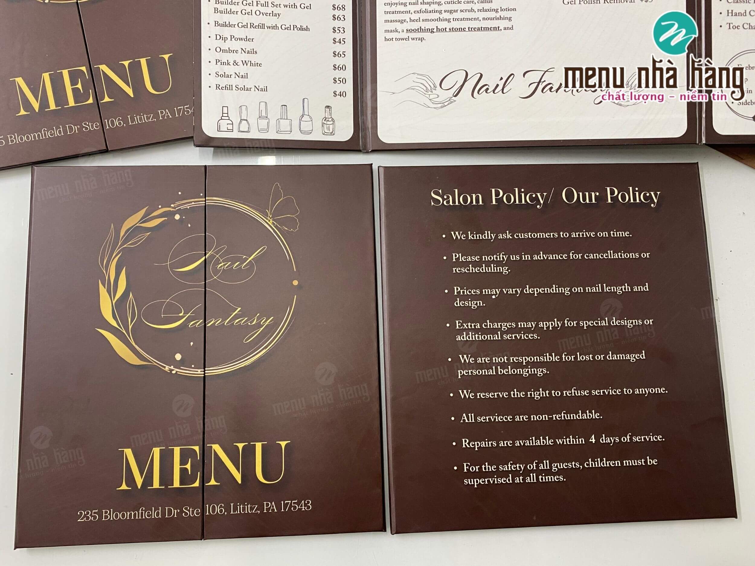 Mẫu thiết kế menu tiệm nail dạng gập